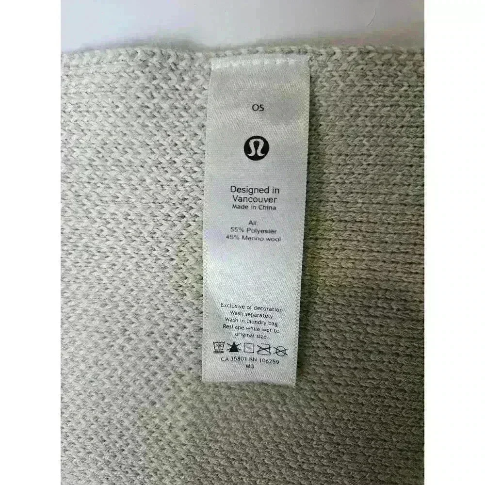 Lululemon Wool-Blend Knit Logo Scarf Cream and Gray - OS